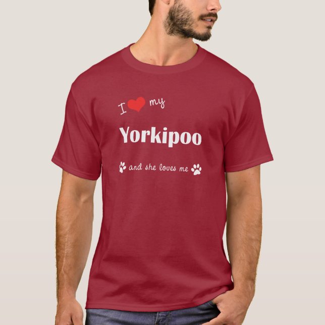 T-shirt Eu amo meu Yorkipoo (o cão fêmea) (Frente)