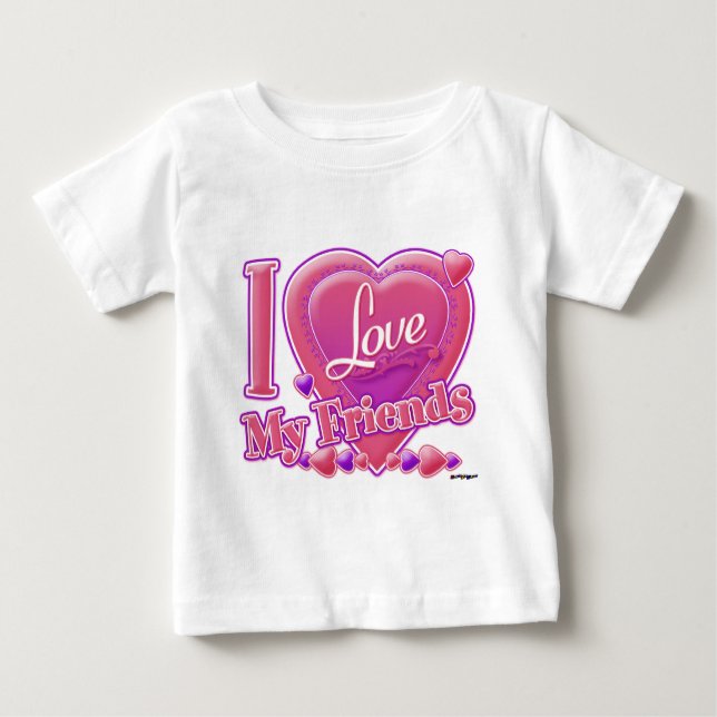 T-shirt Eu amo meus amigos rosa/roxo - coração (Frente)