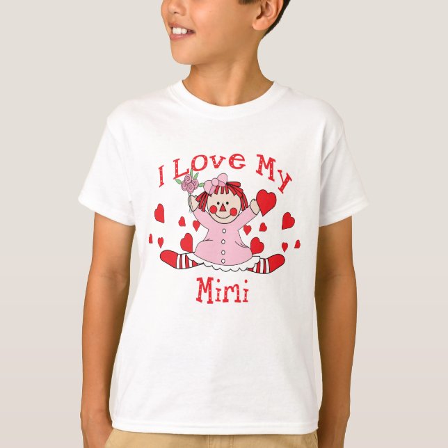 T-shirt Eu amo meus boneca & corações de pano Mimi (Frente)