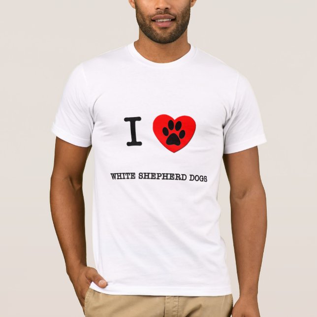 T-SHIRT EU AMO MEUS CÃES DE PASTOR BRANCOS (Frente)