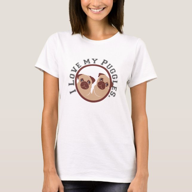 T-shirt eu amo meus puggles (Frente)