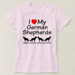 T-shirt Eu Amo Meus Quatro German shepherd