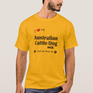 T-shirt Eu amo minha mistura australiana do cão do gado (