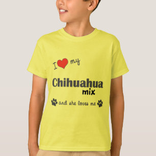 T-shirt Eu amo minha mistura da chihuahua (o cão fêmea)