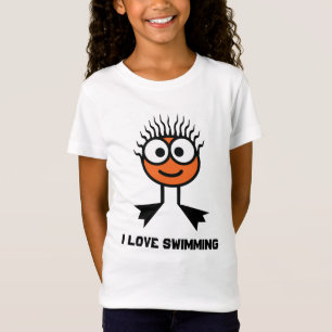 T-shirt Eu amo nadar - caráter alaranjado da natação