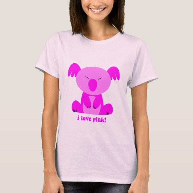 T-shirt Eu amo o urso de Koala cor-de-rosa (Frente)