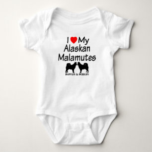 T-shirt Eu Amo Os Meus Dois Cães Malamutes do Alasca