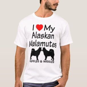 T-shirt Eu Amo Os Meus Dois Cães Malamutes do Alasca