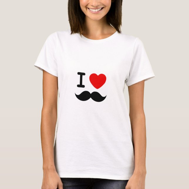 T-shirt Eu coração / Amo bigode / bigode (Frente)