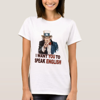 T-shirt Eu quero-o falar o T inglês da boneca das senhoras