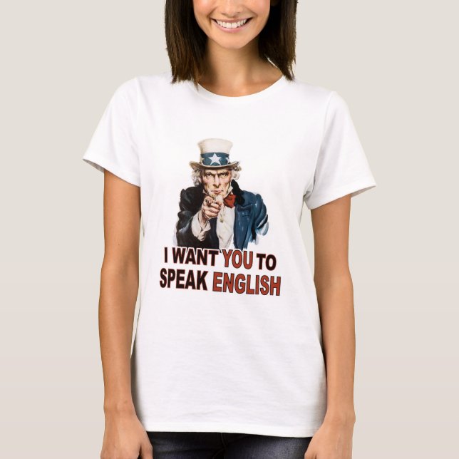 T-shirt Eu quero-o falar o T inglês da boneca das senhoras (Frente)