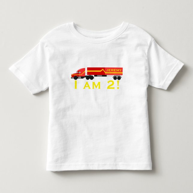 T-shirt "Eu sou 2!"  & nome com do vermelho o caminhão (Frente)