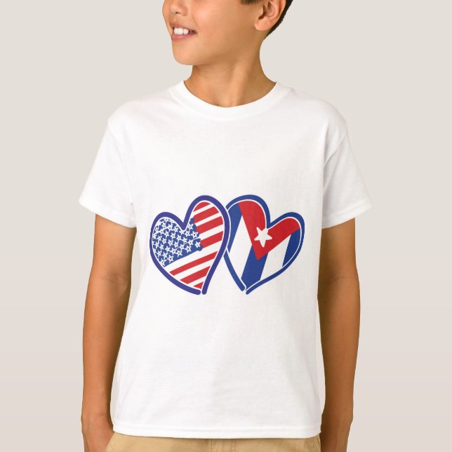 T-shirt EUA CUBA Flag Hearts (Frente)