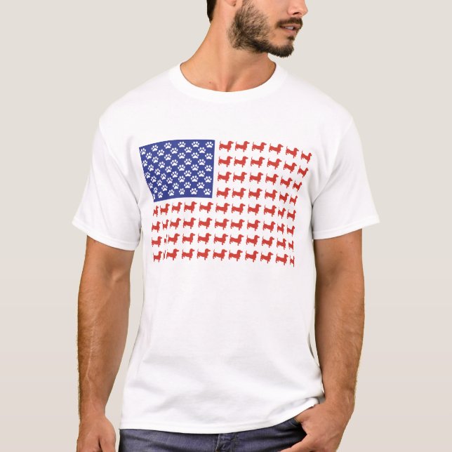 T-shirt EUA Dachshund American Flag (Frente)