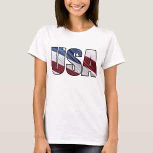 T-shirt EUA em Red White e Blue American Patriotic Flag