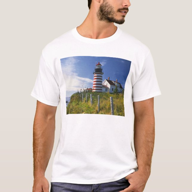 T-shirt EUA, Maine, Lubec. Farol de Cabeça Oeste Quoddy (Frente)