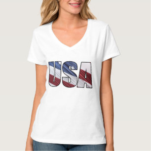 T-shirt EUA na bandeira patriótica americana branca e azu