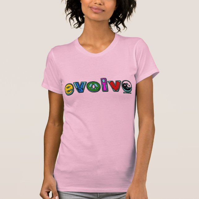 T-shirt EVOLUA com seis símbolos da paz e progrida (Frente)