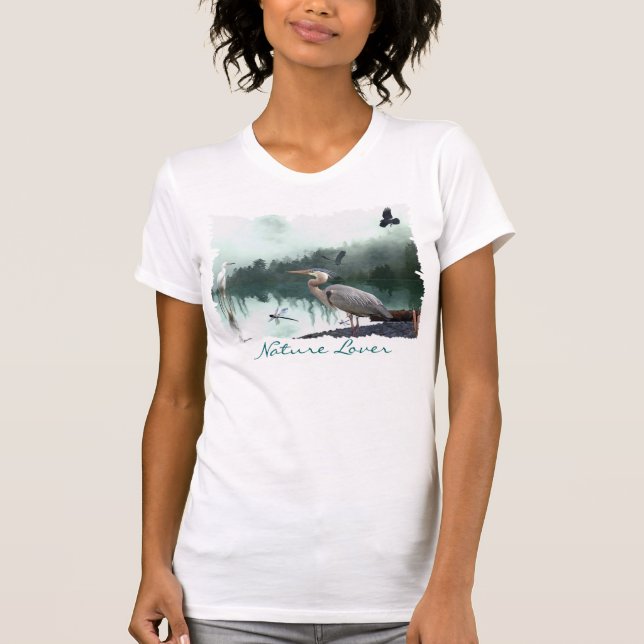 T-shirt Excelente Blue Heron, Egret, Crow & Dragonfly Shir (Frente)