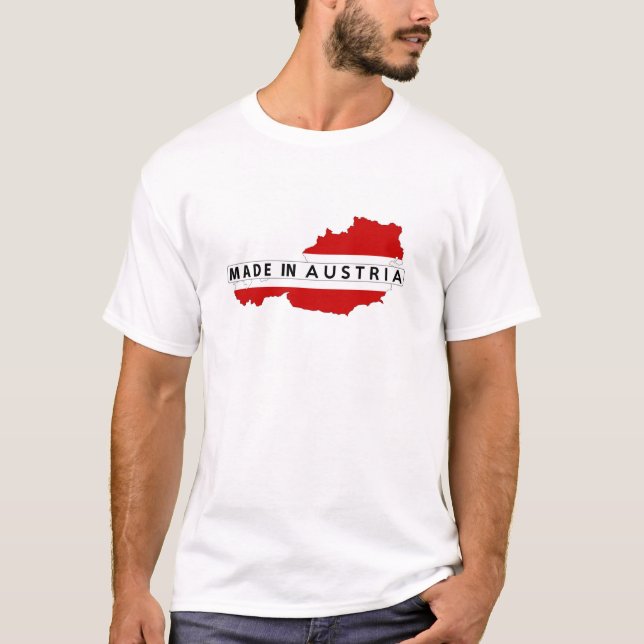 T-shirt fabricado na áustria — mapa do país — rótulo do pr (Frente)