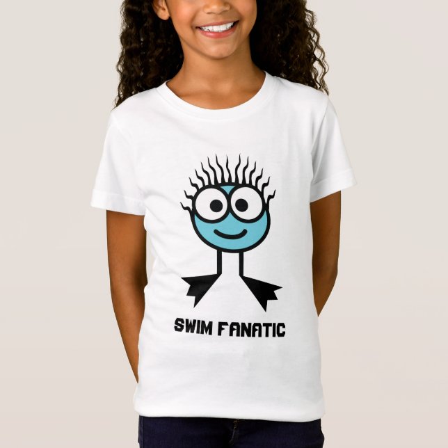 T-shirt Fanático da natação - caráter azul da natação (Frente)