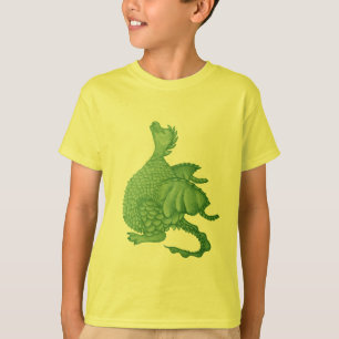 T-shirt fantasia mítica, criatura verde, dragão