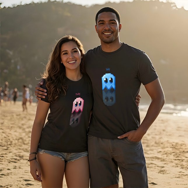 T-shirt fantôme bleu nom perso fanart PacMan noir (T-shirt fantôme rose & bleu nom perso fanart PacMan noir)