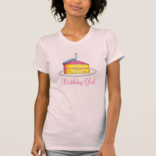 T-shirt Fatia de Bolo de Camada Rosa de Birthday com Teto