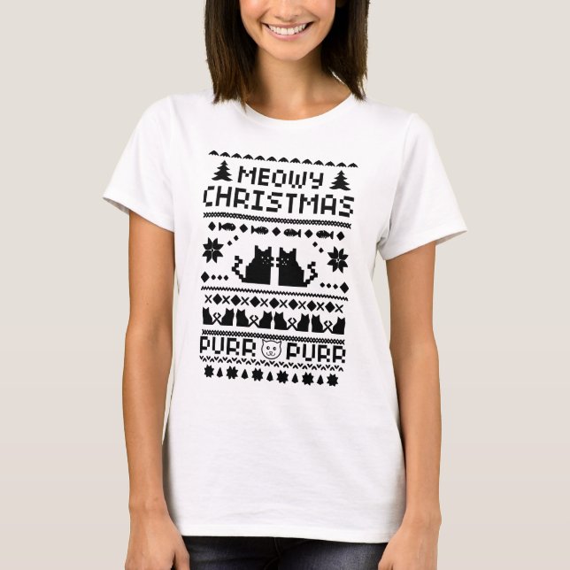 T-shirt feio do gato do Natal do Meowy das (Frente)