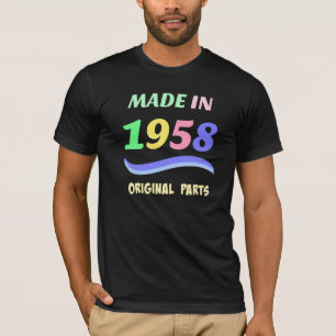 T-shirt Feito em 1958, design de texto colorido