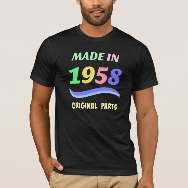 T-shirt Feito em 1958, design de texto colorido (Frente)