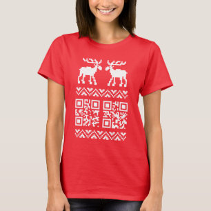 T-shirt Feliz ano novo de Código QR do Sweater de Natal F