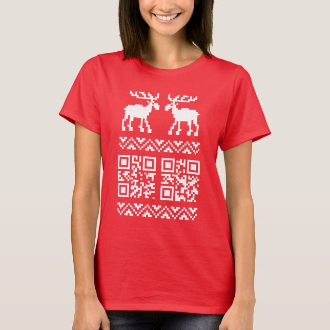 T-shirt Feliz ano novo de Código QR do Sweater de Natal Fe (Frente)