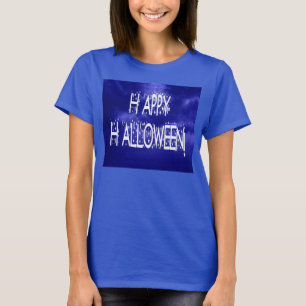 T-shirt feliz azul das senhoras do texto do Dia