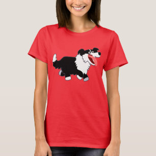T-shirt feliz bonito das mulheres de border collie