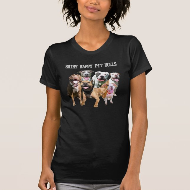 T-shirt feliz brilhante da obscuridade dos pitbull (Frente)