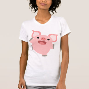 T-shirt feliz das mulheres do porco dos desenhos