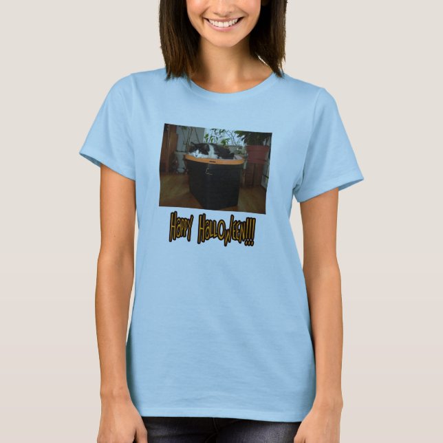 T-shirt Feliz Dia das Bruxas Negro e Branco (Frente)