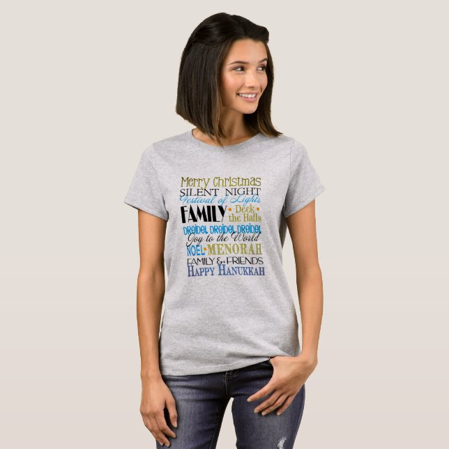 T-shirt Feliz Família Hanukkah E Amigos (Frente Completa)