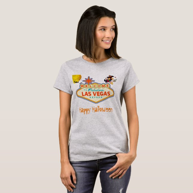 T-shirt Feliz Halloween, Bruxa Voadora de Las Vegas (Frente Completa)