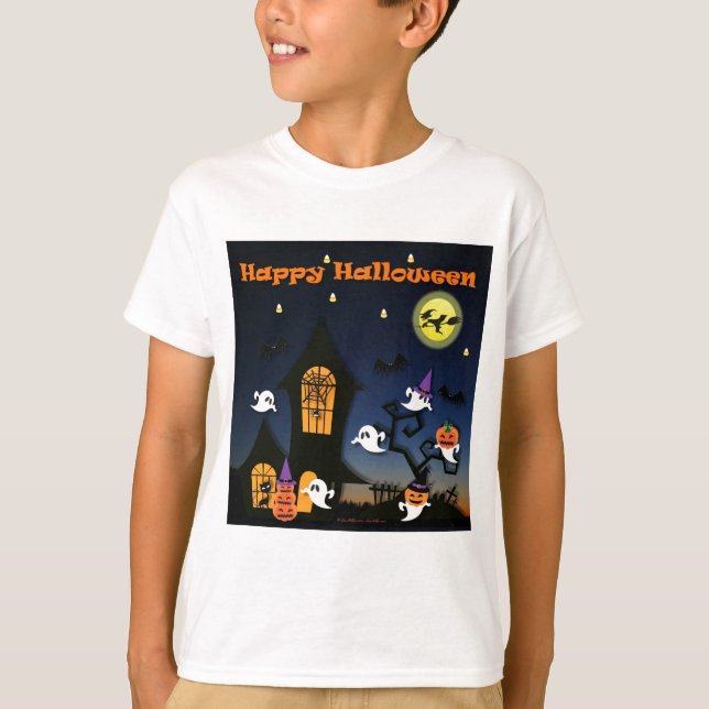 T-shirt Feliz Halloween, Casa Assombrada (Frente)