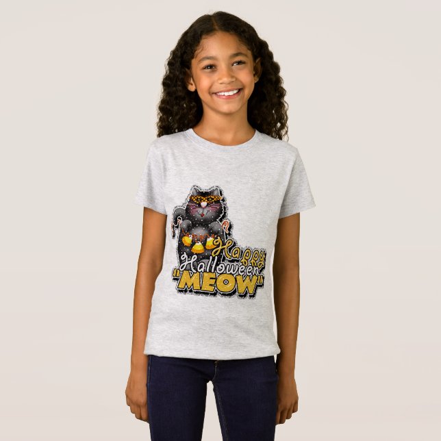 T-shirt Feliz Halloween Meow (Frente Completa)