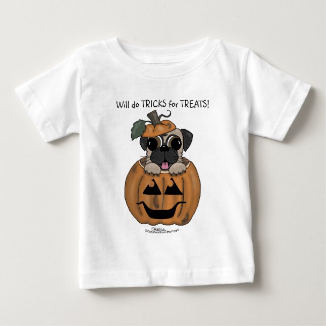 T-shirt Feliz Halloween-Pug em Jack O' Lanterna (Frente)