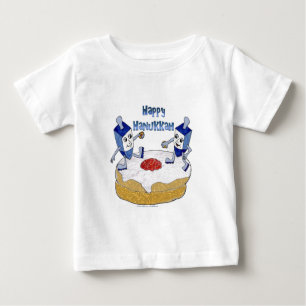T-shirt Feliz Hanukkah Dançando Dreidels Jelly Doughnut