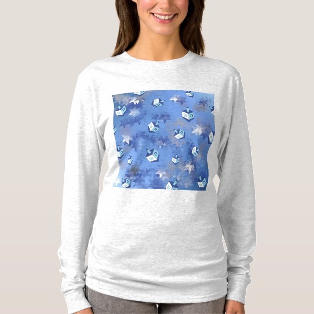 T-shirt Feliz Hanukkah Falling Star e Dreidels (Frente)
