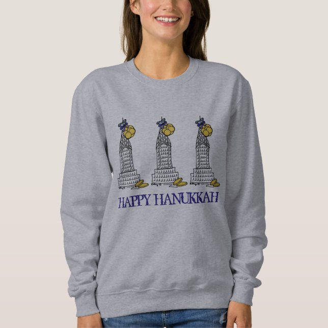 T-shirt Feliz Hanukkah NYC Skyscraper Gelt Jewish Holiday (Frente)