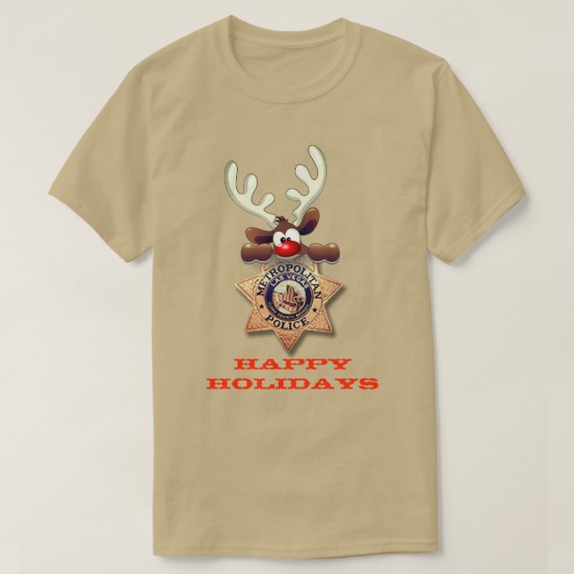 T-shirt Feliz Holidays Reindeer Las Vegas Polícia Metropol (Frente do Design)