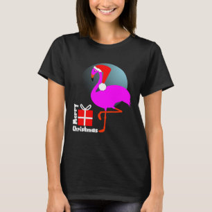 T-shirt Feliz Natal Flamingo, Rosa, Gráfico da Trendy