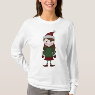 T-shirt Feliz Natal Glittery Elf Girl Winter Red Green