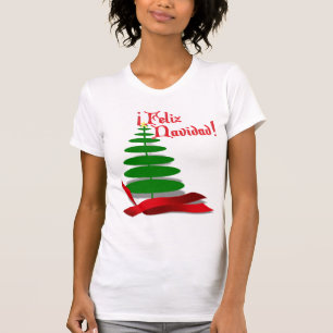T-shirt Feliz Navidad - Árvore de Natal com Faixa Vermelh